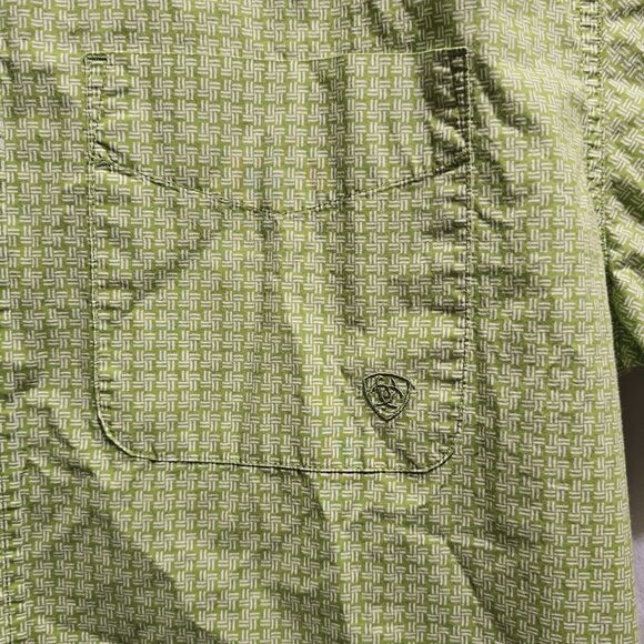 Ariat Shirt Mens Large Lime Green Short Sleeve Button Down Rodeo Western Cowboy - Picture 6 of 12